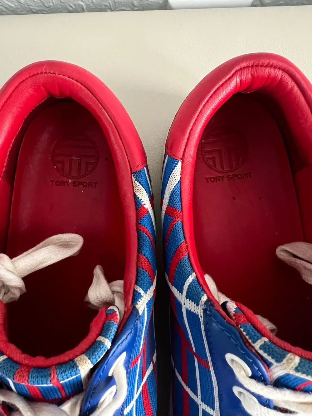 Tory Burch Golf Blue, Red & White Plaid Low-Top Sneakers